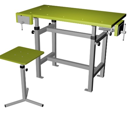 Верстак столярный (модернизированный) ВСТ-3(м) с табуретом и двумя столярными прижимами.