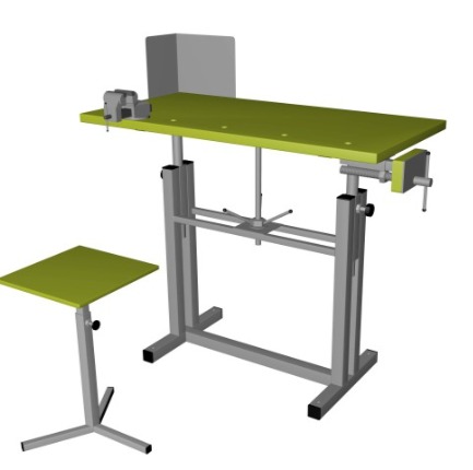 Верстак комбинированный школьный (ученический) ВК-1(у) с табуретом,тисками,столярным прижимом и защитным экраном.